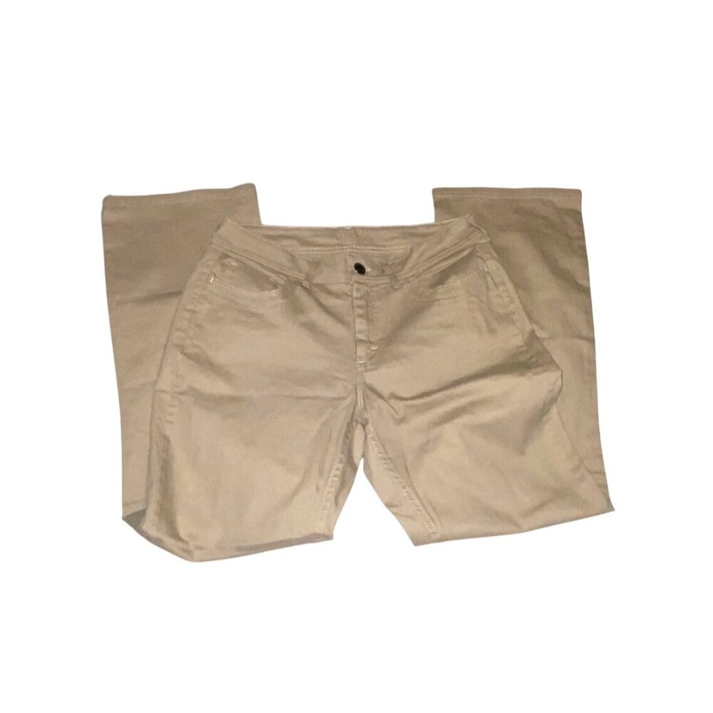 Womens Beige Mid-Rise Bootcut Cotton Blend Pants Size 12M
